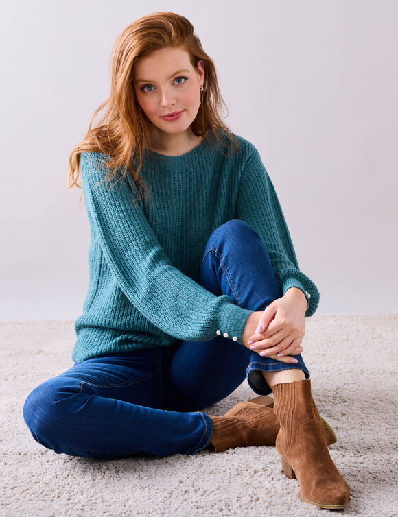 Pull col bateau, maille anglaise toucher doux (vert sauge) Pull col bateau, maille anglaise toucher doux (vert sauge)